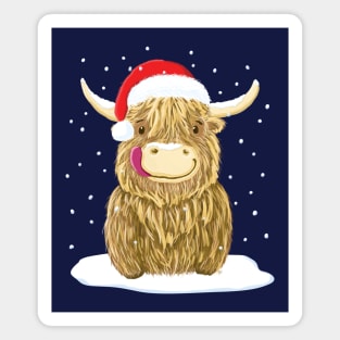 Scottish Highland Cow In The Christmas Snow Magnet